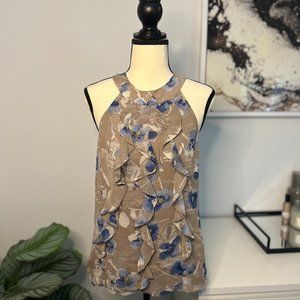 Ann Taylor Tan and Blue Floral Blouse